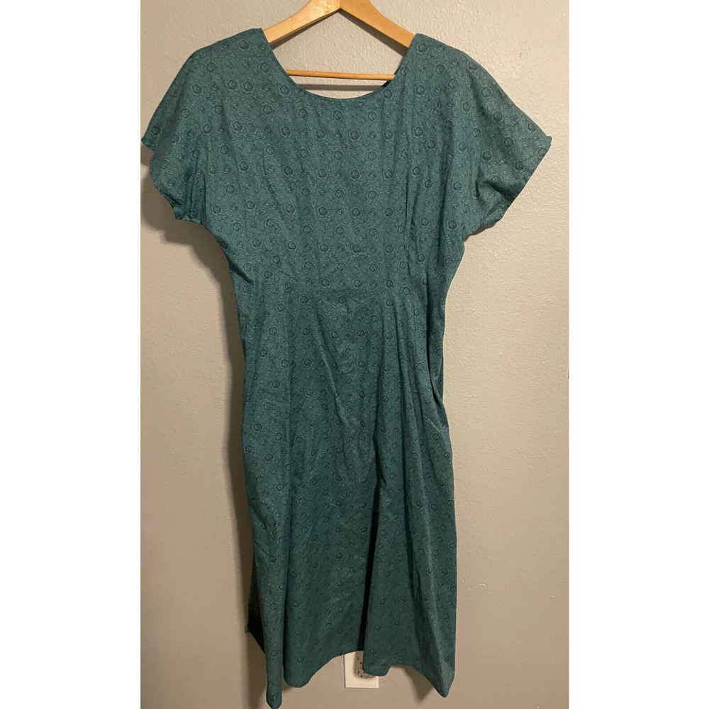 Vintage Handmade Womens Midi Dress Large Green Floral Cottagecore Prairie READ